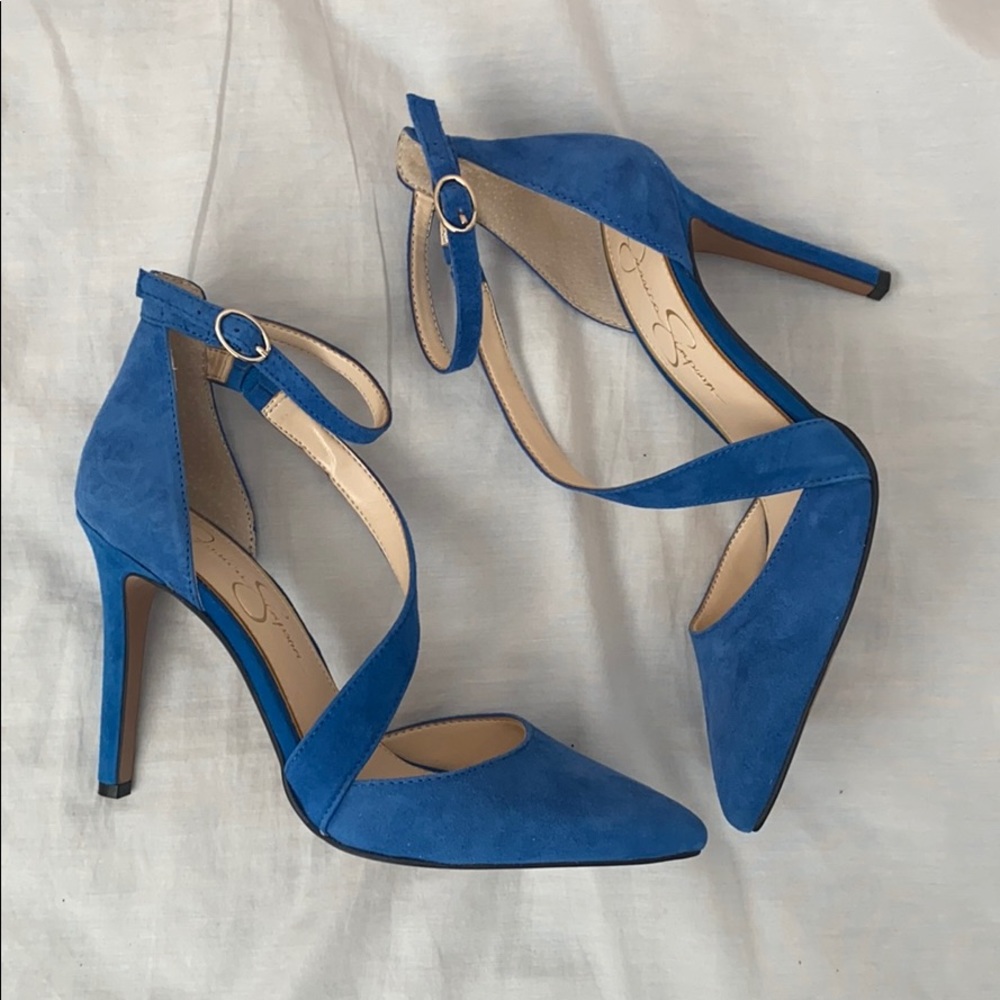 Jessica Simpson (castana) blue suede heels size 7
